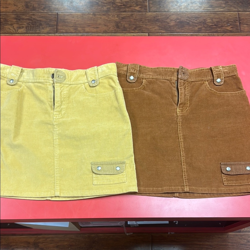 Yellow and Brown Corduroy Skirt Set